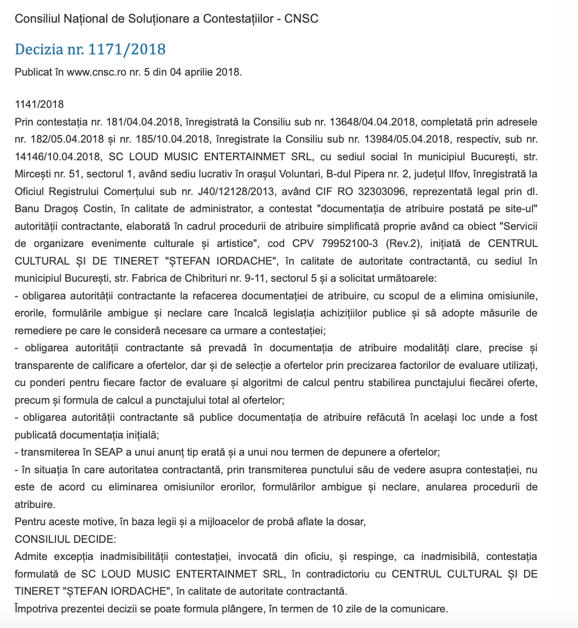 Decizie comisie contestatii Loud