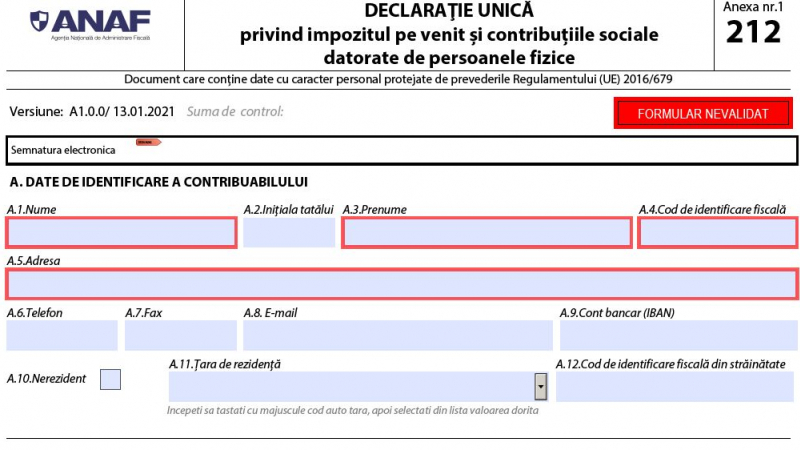 Declarația unică 2021. Agenția Națională de Administrare Fiscală (ANAF)