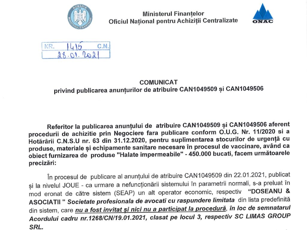 ONAC comunicat Limas