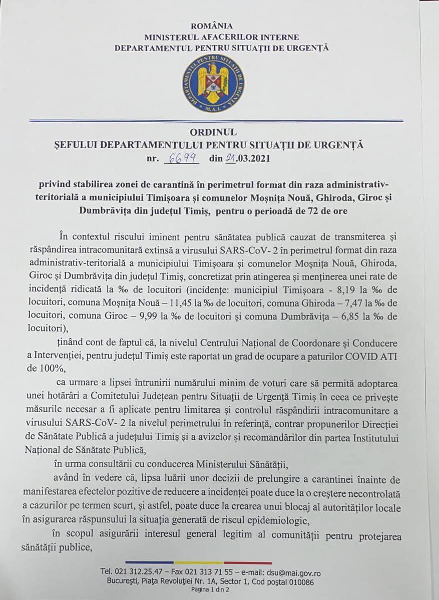 Timișoara rămâne în carantină
