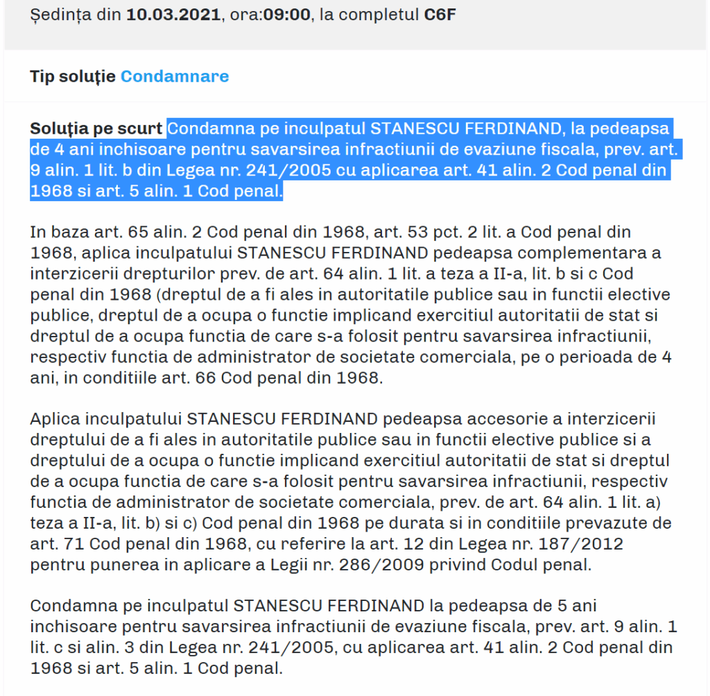 condamnare 2021