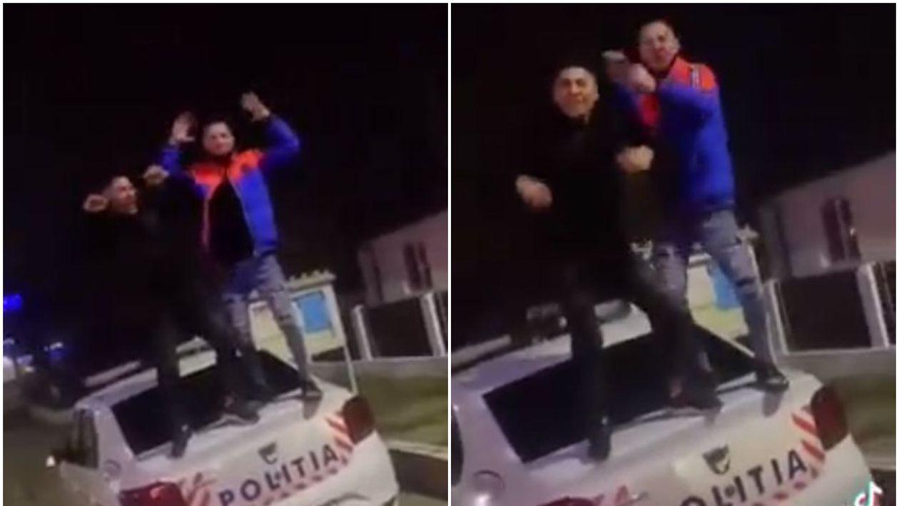 Au dansat pe mașina poliției și au dosar penal. Recompensa de pe TikTok