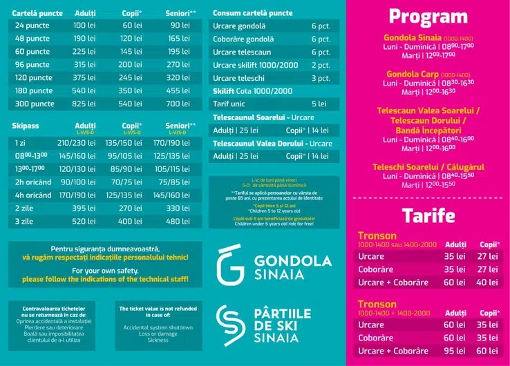 Tarife schi Sinaia