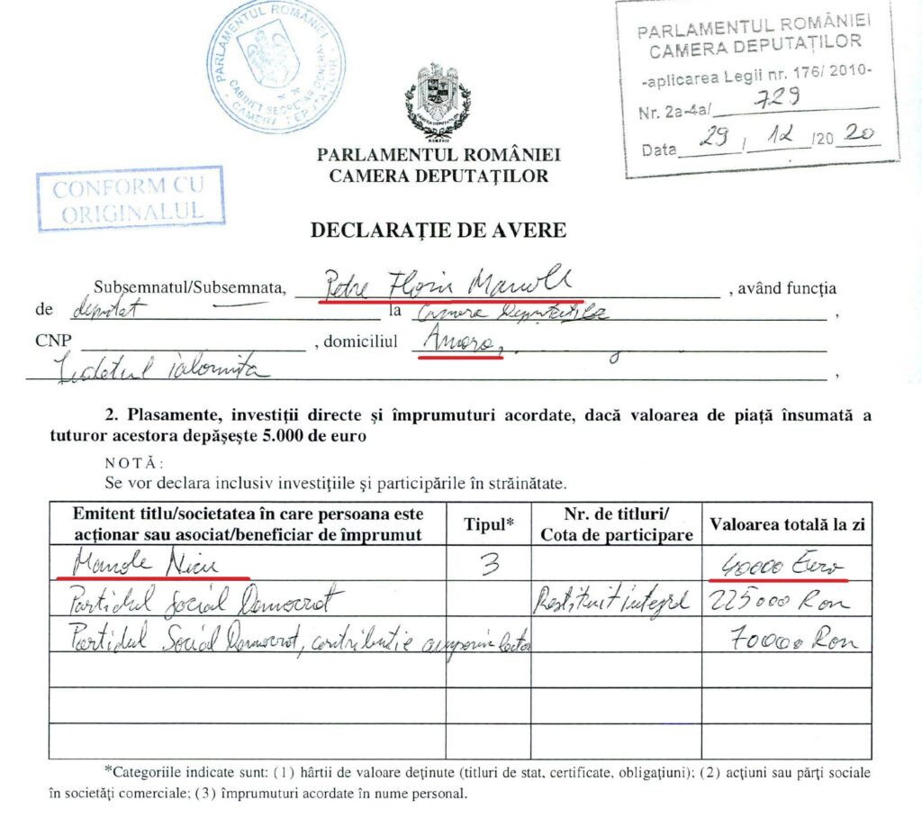 Florin Manole declarație avere