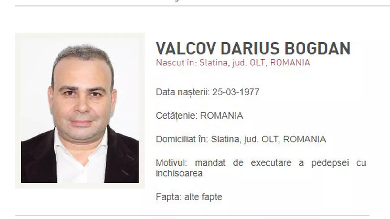 Darius Vâlcov a fost dat în urmărire generală, după condamnarea de 6 ani