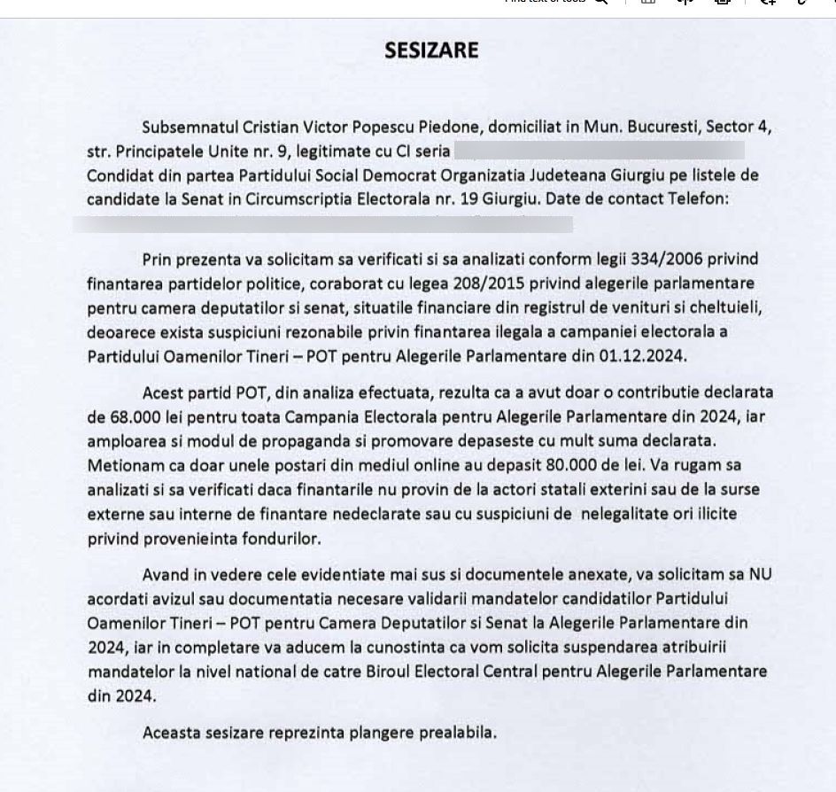 Sesizarea CCR fornulată de Cristian Popescu Piedone