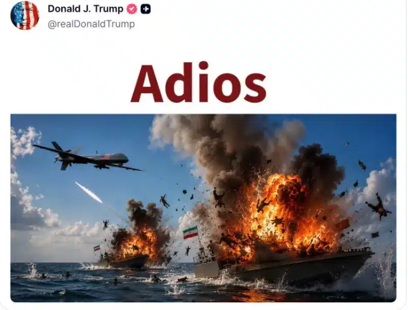 „Adios”. Postarea lui Trump care a ridicat semne de întrebare în pline negocieri cu Iranul: imaginea realizată cu AI și publicată de liderul american ar indica un nou atac al SUA 3 adios poza ai distribuita de donald trump d4dqF